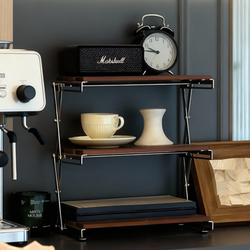 Decohub Vintage Folding Storage Rack Hand-Brewed Coffee Corner Arrangement Utensil Storage Solid Wood Tabletop Cup Bar Counter