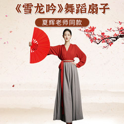 Snow Dragon Dance Fan, Tai Chi Fan, Kung Fu Fan, Chinese Style Red Double-Sided Fan, Xia Hui's Same Model Performance Folding Fan