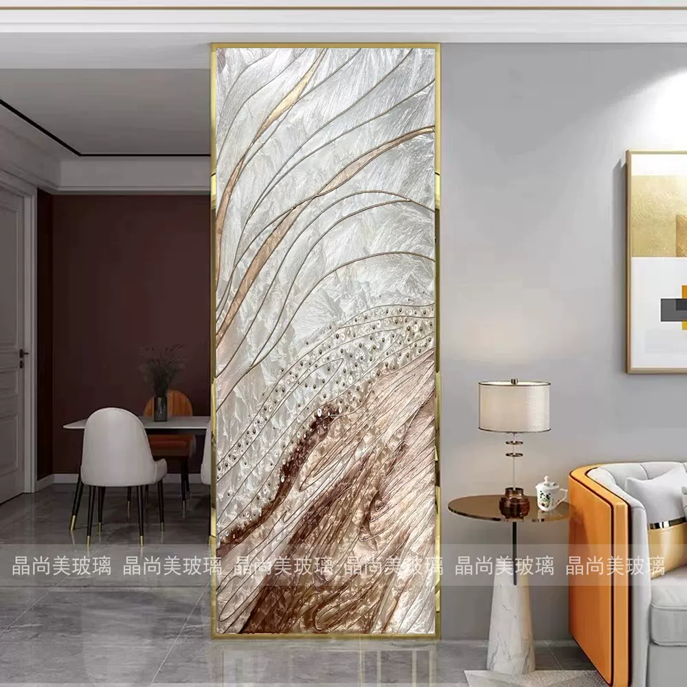 珐琅彩装饰画 艺术玻璃掐丝珐琅彩装饰画屏风隔断现代简约轻奢国风客厅事事如意