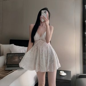 
{AITA} New autumn and winter nightgown suspenders, high-end, light luxury, lace, slim home clothes, sexy backless breast pads, removable
