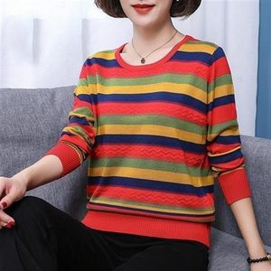 
Spring and Autumn Women's New Style Fashionable Middle-aged and Elderly Thin Sweater Mother's Top Base Shirt Striped Sweater Women's Loose
