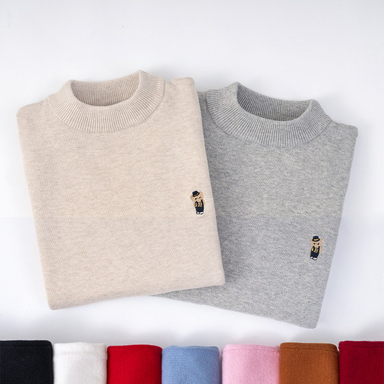 
Children's pure cotton pullover sweaters for boys and girls, thickened velvet half-turtleneck sweaters, medium and large children's baby bottoming shirts