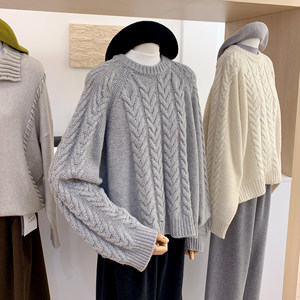 
Lolola solid color twisted wool sweater women's 2025 new knitted bottoming shirt round neck pullover top