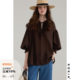 KOKIA spot lightweight and transparent floral yarn classic lamb leg sleeve lotus leaf V-neck loose oversized pullover shirt