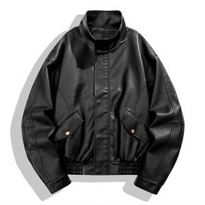 
Foreign trade 2025 autumn men's leather jackets, motorcycle suits, trendy brand simple American lapel PU leather jackets cross-border