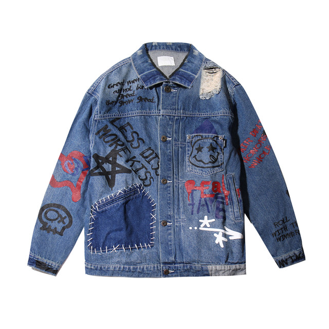 2022 spring new style Jay Chou's same style jacket graffiti washed ...