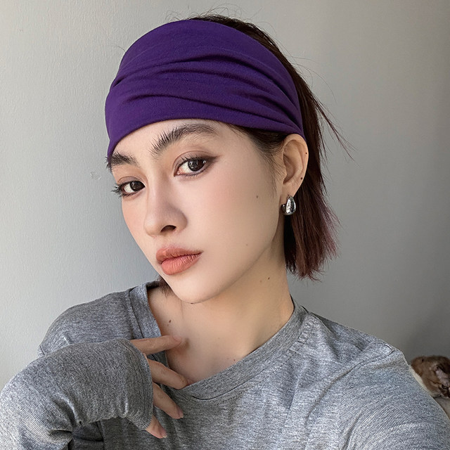 
Solid color elastic sports hairband running and anti-perspiration hairband solid color yoga headband wide version outdoor white hair accessories trend