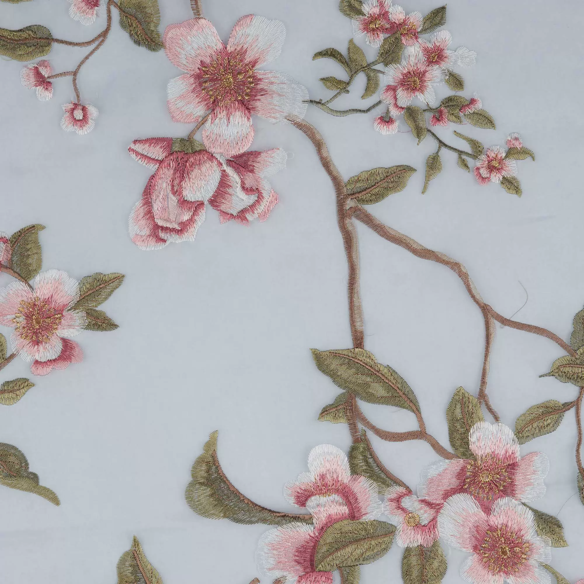 订单企划连衣裙古典水湖蓝桃花真丝欧根纱重工刺绣服装布料