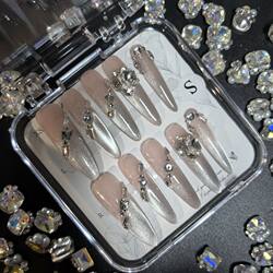 Purely Handmade High-End Sparkling French Manicure Cat-Eye Nail Patches, Removable and Brightening Nail Pieces