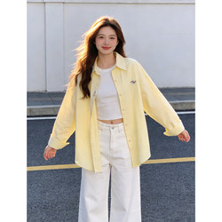 Creamy Yellow Lazy Style Casual Long-Sleeved Pure Cotton Shirt for Women, Spring and Autumn 2026 New Style, Pony Design Embroidered Shirt