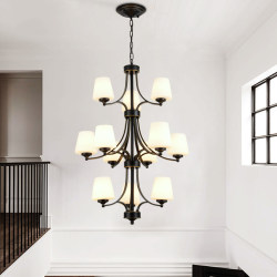 Staircase Light, Long Chandelier, American-Style Wrought Iron, Duplex Villa, European-Style Hallway, Open Space, Minimalist Staircase Chandelier
