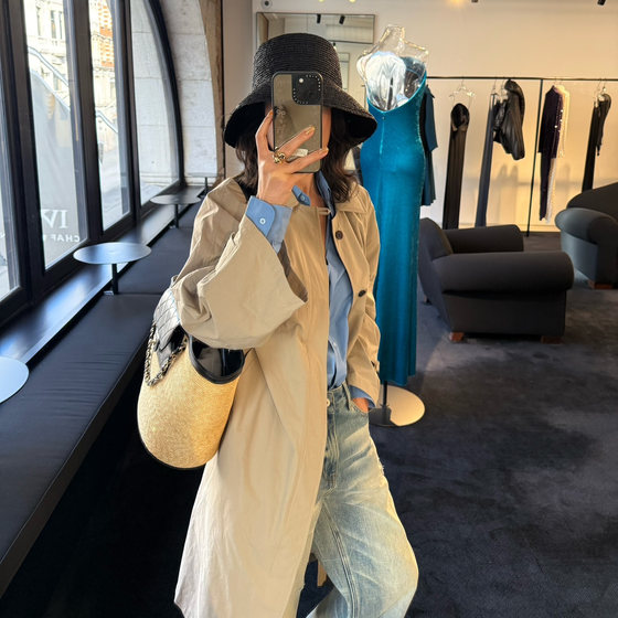 
[TTDP] Tiantianjia retro British style lapel trench coat classic silhouette slim mid-length jacket 0397