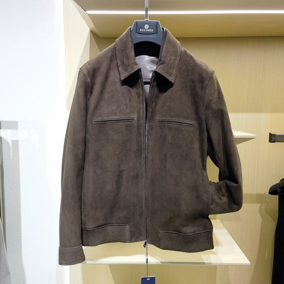 
High-end business casual lapel genuine leather jacket for men in winter new suede fashionable and handsome sheepskin jacket Fangshi