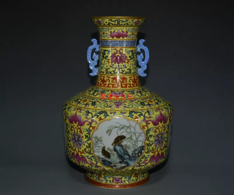 古玩古瓷器大清雍正年制粉彩八桃天球瓶