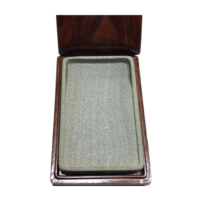 非遺歙硯龍尾硯80年代鱔魚黃老魚子紋5寸長方硯文房用品可攜式硯臺