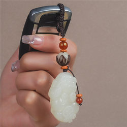 Hetian Jade Pixiu Car Key Pendant, White Jade Fortune-Attracting Pixiu Bag Charm, Jade Pendant Decoration, Car Keychain Pendant
