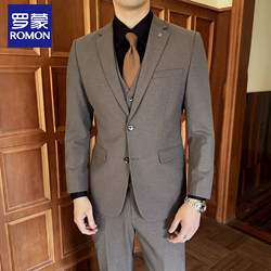 Romon Suit Set for Men, Slim Fit Groom Wedding Dress, Formal Wear, Brown British Style, Handsome Small Suit Jacket for Men