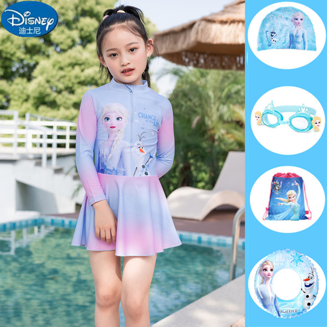 Disney Children's Swimsuit Girls 2025 New Split Small and Medium-sized Children's Girls Baby Princess Skirt Style Aisha Swimsuit