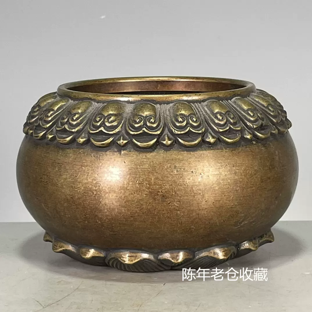 古玩古董老物件真品收藏铜器大明宣德年制纯铜浮雕莲花香炉摆件-Taobao