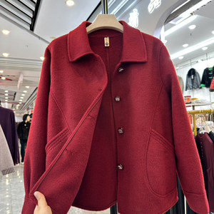 
Retro simple style lapel double-sided woolen coat women's short single-breasted slim coat fashionable mother's wear