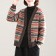 Peacock Feifei Korean version large size meat cover retro casual fashion V-neck cardigan jacket colorful striped sweater women