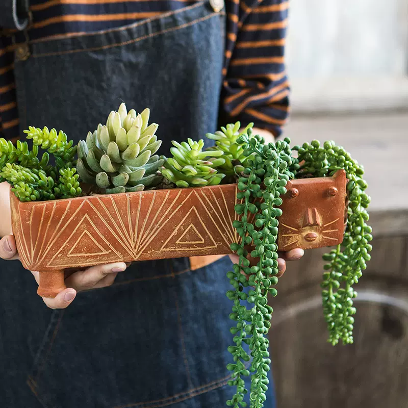 动物神兽花器黑猫咪花园装饰多肉绿植花盆猫咪花器创意户外