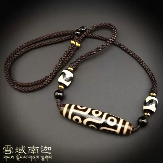 西藏天珠天然真品满朱砂高油润至纯九眼老天珠横款锁骨挂绳项链-Taobao