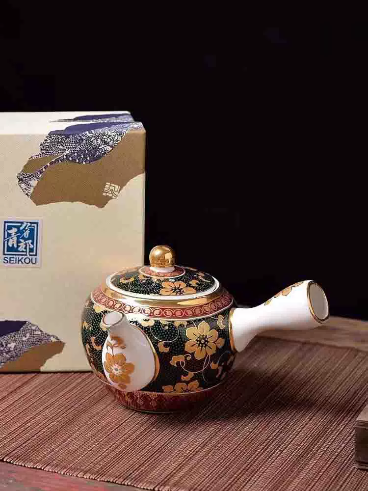 左边艺术日本九谷烧宝瓶陶瓷茶壶精致手绘茶壶泡茶壶功夫茶壶茶具 