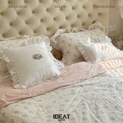 French-Style Pillow Cushion, White Lace Square Pillow, Lumbar Pillow ins Light Luxury American-Style Sofa Living Room Pillow, Headboard Cushion