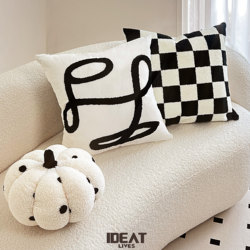 Light Luxury and High-End Feel ins Style Black and White Checkered Throw Pillow Pillowcase Living Room Sofa Cushion Simple Bay Window Cushion