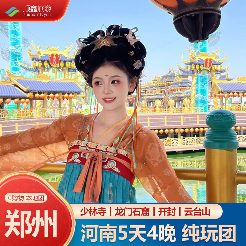 河南旅游5天4晚跟团游龙门石窟少林寺云台山清明上河园纯玩五日游 - 定制游预订