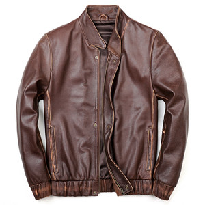 Milan's new leather leather leather coat male head layer cowhide retro old leather sleeve slim short single leather jacket
