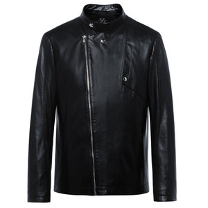 
ZORANZI sheepskin Zhuangzi men's spring and autumn simple fashion short stand collar leather jacket slim jacket LMQ13823