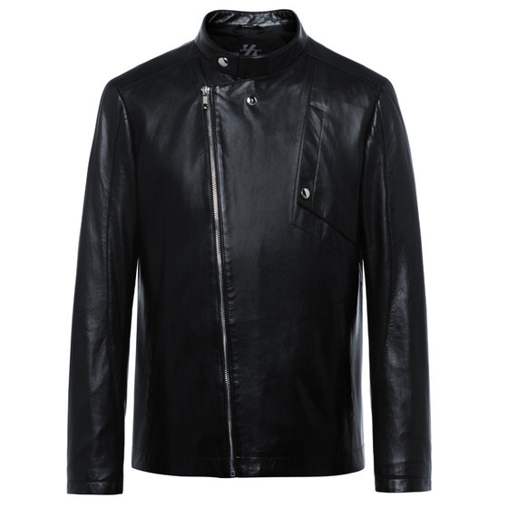 
ZORANZI sheepskin Zhuangzi men's spring and autumn simple fashion short stand collar leather jacket slim jacket LMQ13823