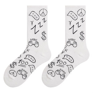 Socks that can get the ball men and women, men's and women's socks ins, tide streets 100 points white graffiti couple long socks
