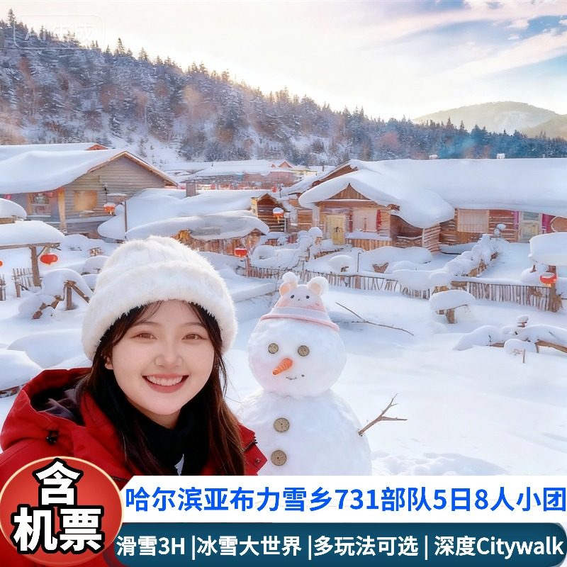 含机票 东北哈尔滨旅游雪乡亚布力滑雪冰雪大世界5天4晚8人小团 - 定制游预订