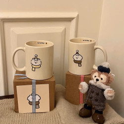 Couple Mugs | Cute Puppy and Cat Milk Yellow Handle Mug Coffee Cup Birthday Gift Christmas