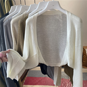 
Tencel linen short shawl sweater cardigan blouse for women summer with suspender skirt and air conditioning shirt sun protection clothing