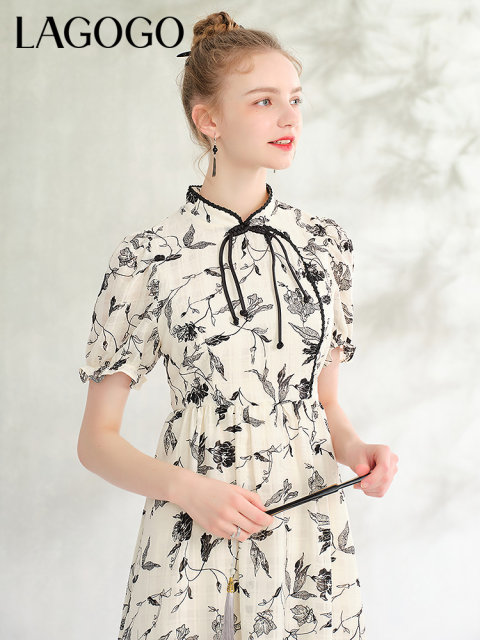 LAGOGO national style dress for women Lagugu Summer new style new Chinese printed cheongsam skirt
