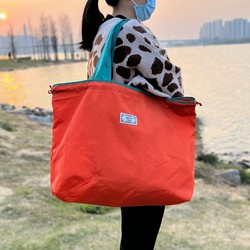 Eco-Friendly Shopping Bag with Drawstring, Foldable Grocery Bag, Waterproof Nylon Tote Bag, Single Shoulder, Solid Color, for Fitness
