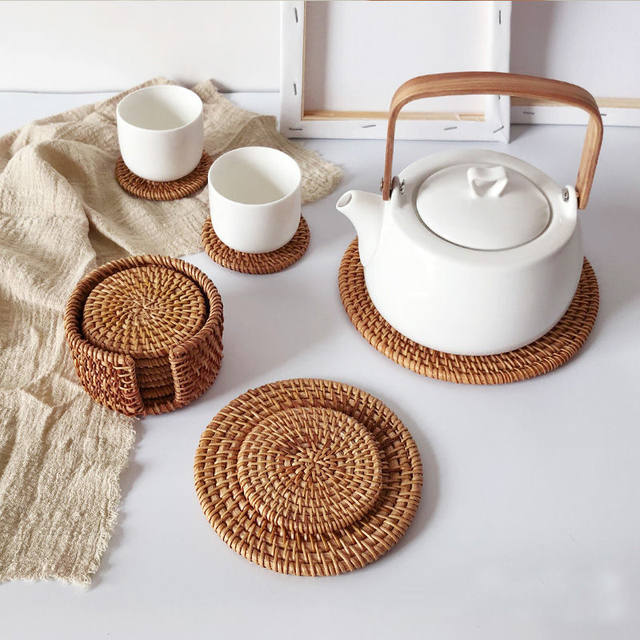 Vietnamese handmade rattan tea pad thermal insulation bowl cushion ...
