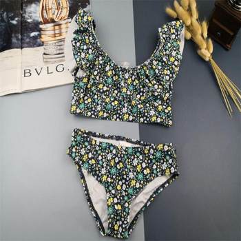 Children's clothing girl swimsuit 2020 spring and summer new floral lotus leaf edge triangle split body jacket children's bikini
