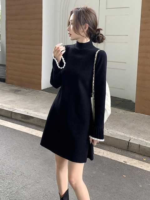 Knitted Dress Women's 2021 Autumn and Winter Temperament Winter Dress Mid-length Bottoming Inner Sleeve Sweater Dress Dress