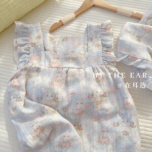 
Cat Elf Bamboo Cotton Double Layer Garnish Breast Pad Sling Shorts Pajamas Soft Thin Gauze Nightgown Home Clothes
