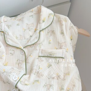 
Little rabbit garden cotton pure cotton double layer gauze pajamas for women cute long sleeves trousers spring and autumn women's home clothes