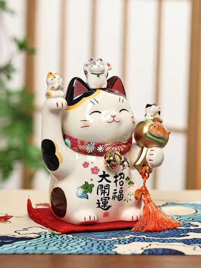 猫の招き雛人形 2体セット 陶器製