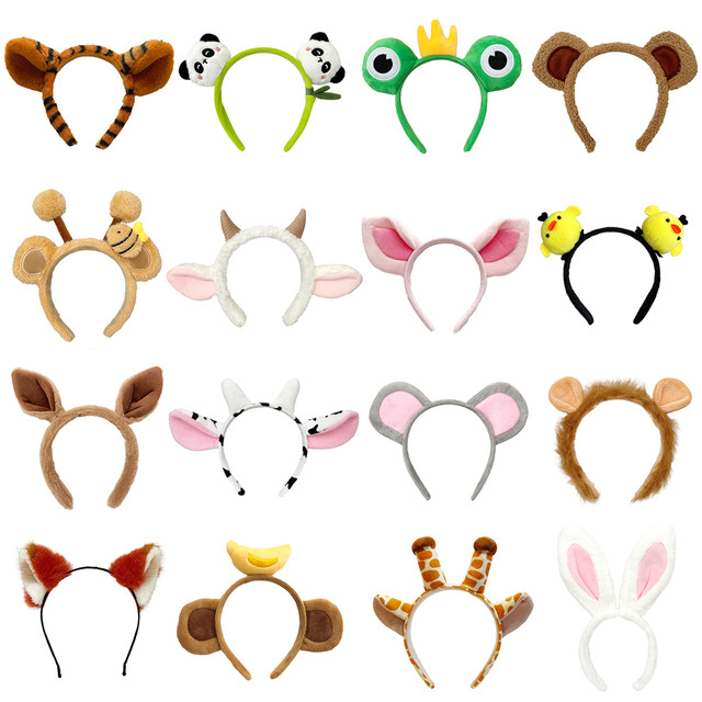 Cute cartoon stuffed animal headband pony cat headband rabbit monkey lion tiger headdress funny hair card