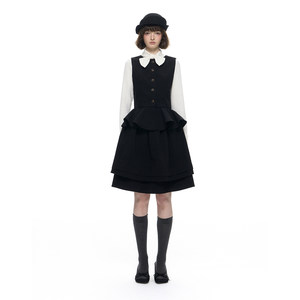 
Romance Nanci retro British daughter-in-law black waist slimming vest tutu skirt suit