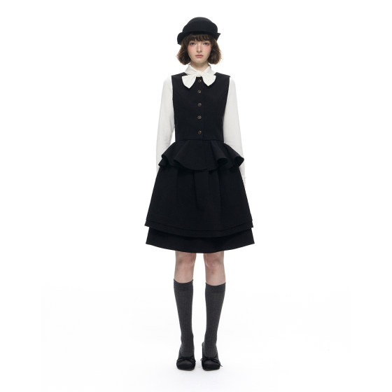 
Romance Nanci retro British daughter-in-law black waist slimming vest tutu skirt suit