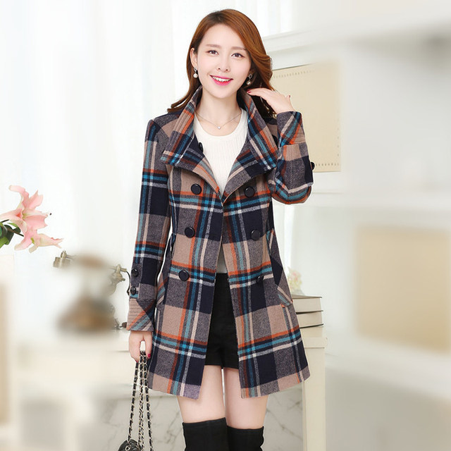 2025 spring and autumn new Korean version large size loose slimming medium length plaid cashmere wool coat coat for women